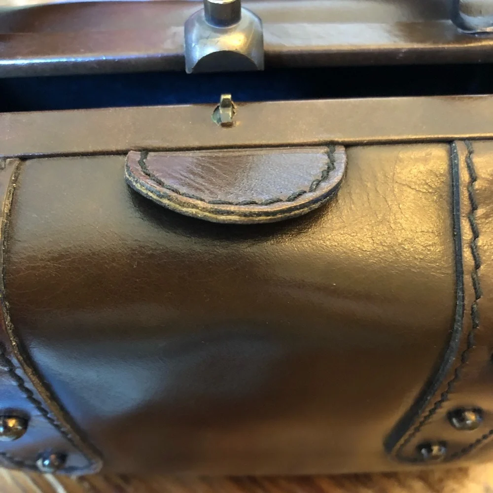 Vintage 1950s Ronay Leather Box Purse Handbag Brown Handles Amazing - Picture 7 of 12